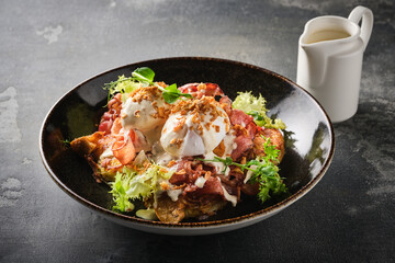 Gourmet potato salad with bacon and creamy dressing
