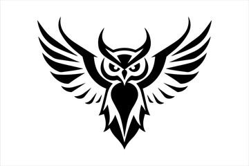 Owl mascot silhouette illustration, front view, wings spread wide, in a clean vector outline.