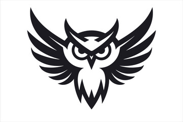 Owl mascot outline, front view, wings spread wide, with a sleek and modern silhouette vector design.