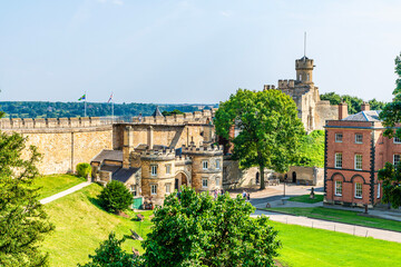A view from the Castle battlements across the courtyard towards the main gate and the Observation...