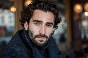Thoughtful portrait of a man in a cozy urban setting - capturing the essence of french style and elegance AI