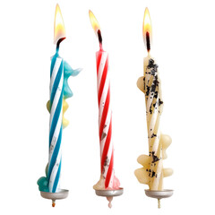 Burned birthday candles. Isolated on transparent background.