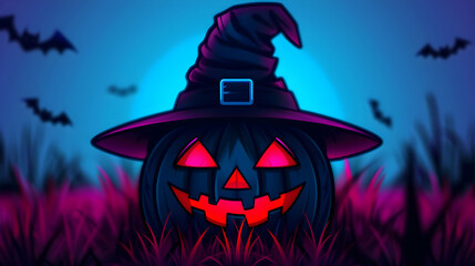 Witch Hat And Hallowenn Pumpkins. Happy Halloween