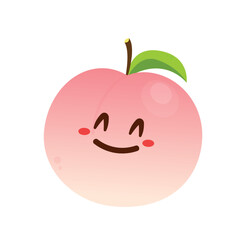 Peach cartoon vector. Doodle peach with leaves icon. Peach fruit in shape of heart isolated on white background. Farm, natural food, fresh fruits.