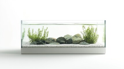 Fototapeta premium Rectangular transparent tank mockup on white background, suitable for aquarium or terrarium display, clean minimal design concept. AI generated illustration.