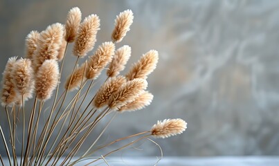 Naklejka premium Natural dried bunny tail grass on gray background