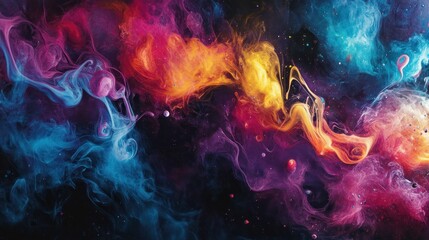 Abstract Colorful Ink Swirls Resembling a Cosmic Nebula