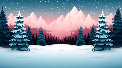 Fototapeta premium Winter Nature Background Illustration Cartoon Hand