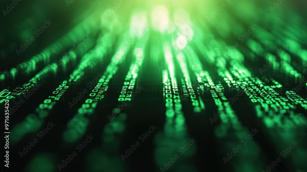 Aufkleber a digital representation of cascading green binary code, evoking a futuristic theme.