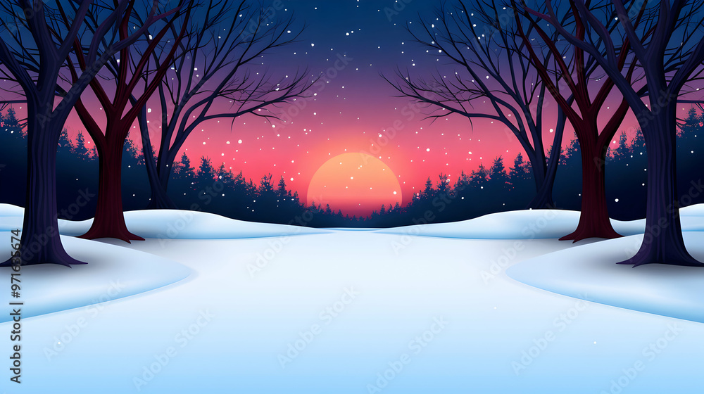 Poster Winter Nature Background Illustration Cartoon Hand