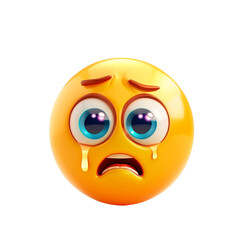 Fototapeta premium Cartoon emoticon crying with tears, isolated on transparent background. PNG element.