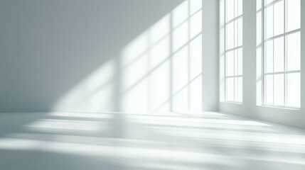 Fototapeta premium Empty living room with a large window and sun light coming in