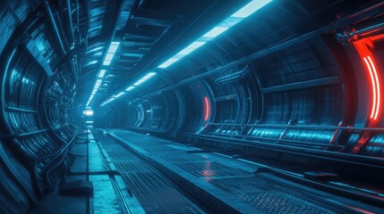 Obraz premium Futuristic Cyber Hangar Tunnel. AI generated illustration