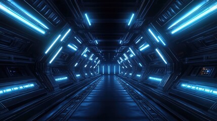Obraz premium Futuristic Cyber Hangar Tunnel. AI generated illustration