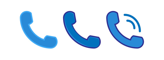 Set of blue phone handset icons for websites, internet and mobile phoThin line communication icon set. Vector pictograms for business, web: Thin line communication icon set. Icons set handset.