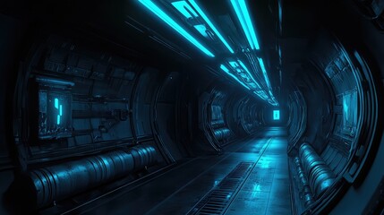 Fototapeta premium Futuristic Cyber Hangar Tunnel. AI generated illustration