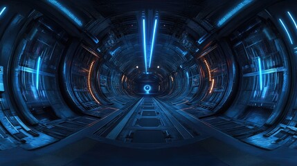 Fototapeta premium Futuristic Cyber Hangar Tunnel. AI generated illustration