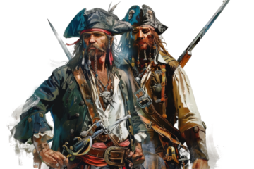 Pirates Isolated on Transparent Background for Adventure Designs