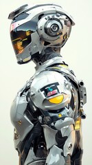 A detailed cybernetic officer embodying law enforcements future stands proudly and ready