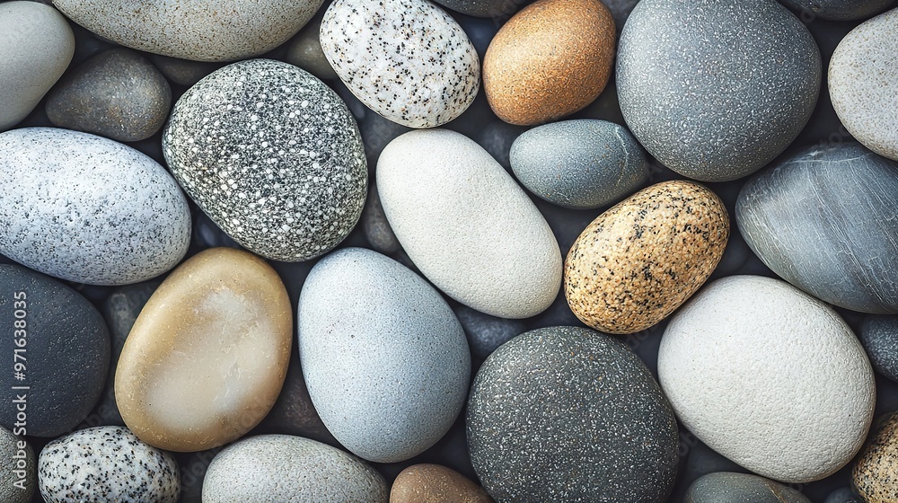 Poster a close-up of various sized and colored rocks stacked on top of one another