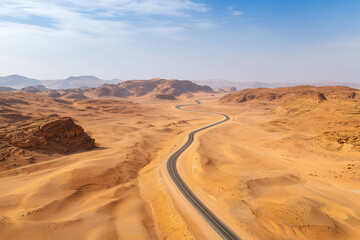 Fototapeta premium Aerial view of a desert road 