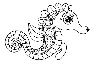 Seahorse coloring page for adult vector cartoon illustration
