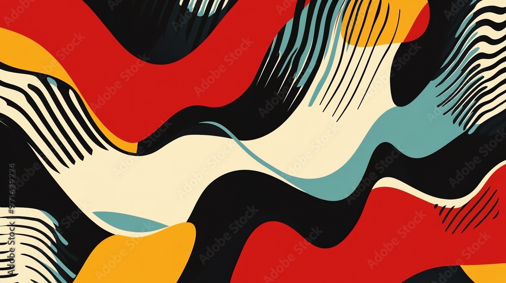 Poster colorful abstract background with wavy lines and shapes.