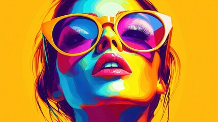 Vibrant Portrait of a Woman Wearing Sunglasses