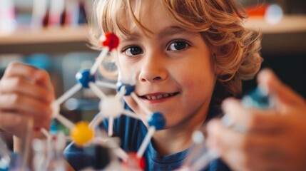 Curious Child Building Molecular Model in Science Class,STEM education,