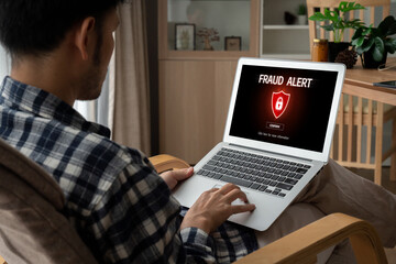 Cyber security software show alert of cyber attack for protection snugly. Danger from virus, phishing and cyber fraud.