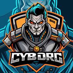 Male cyborg robot mascot esport game logo illustration for sport game team
