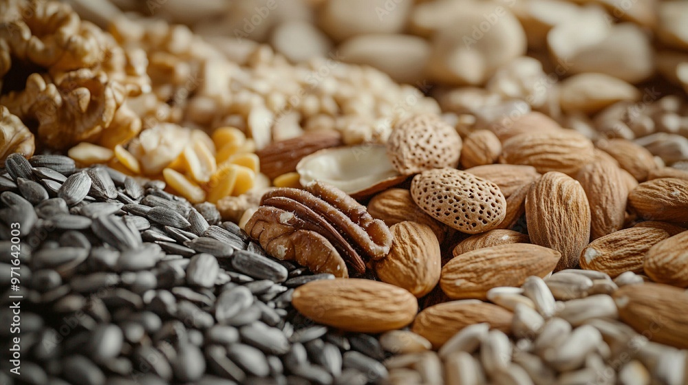 Poster a pile of nuts with nuts and nuts on top and on the bottom
