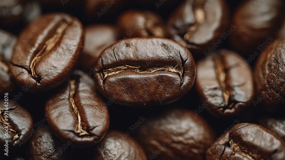 Poster a mound of coffee beans accumulated adjacent to one another atop a heap of other coffee beans stacke
