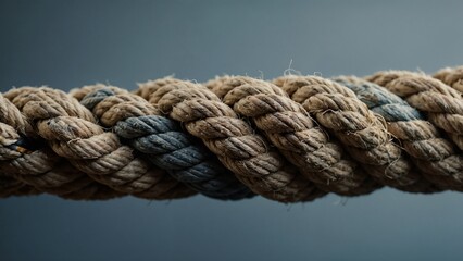 Close-up of textured rope for tug of war, natural fibers, stylish background, copy space