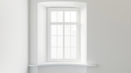 Fototapeta premium White-framed window in a minimalist room with soft natural light. Clean and serene space with simple elegance