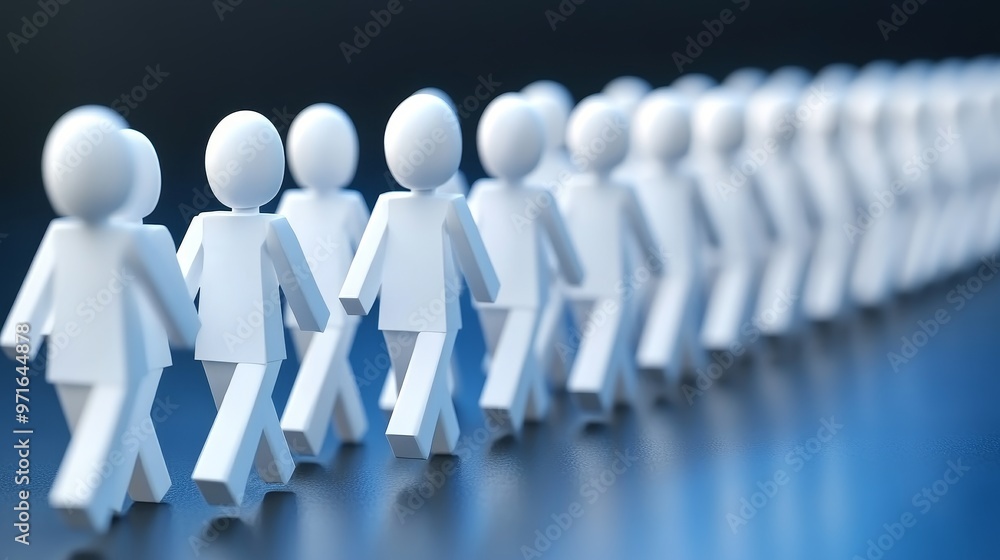 Aufkleber a row of white 3d figures symbolizes teamwork, collaboration, and unity in a modern, abstract settin