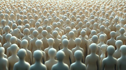 Obraz premium A vast crowd of faceless figures, symbolizing anonymity and the collective human experience in a minimalistic setting.