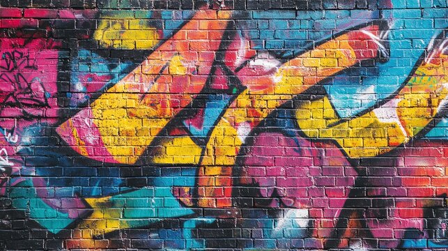 Fototapeta A colorful graffiti art piece on a brick wall.