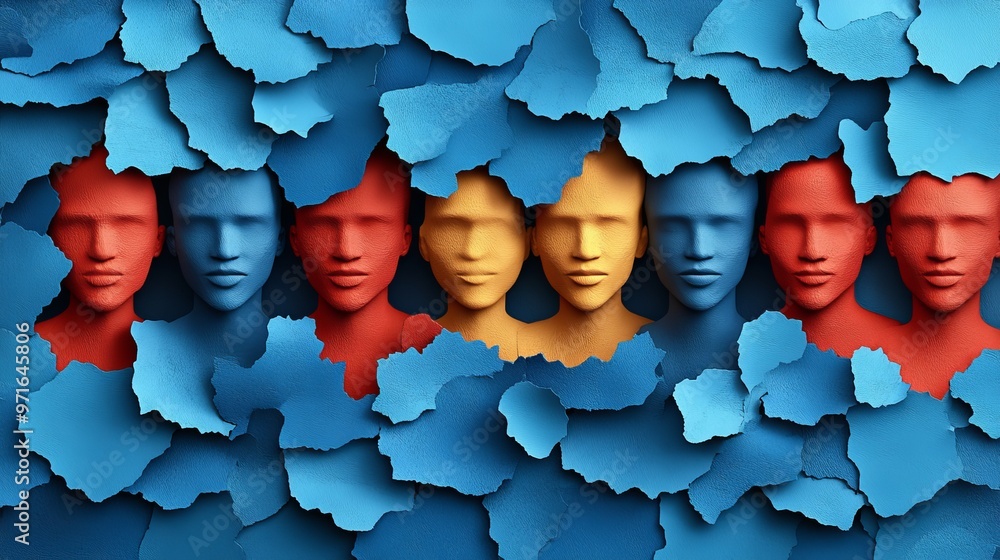 Aufkleber a vibrant array of colorful abstract faces, symbolizing diversity and creativity against a backdrop 