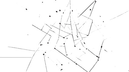 Irregular intersecting lines with dots and junctions, black and white distressed monochrome abstract texture pattern design background