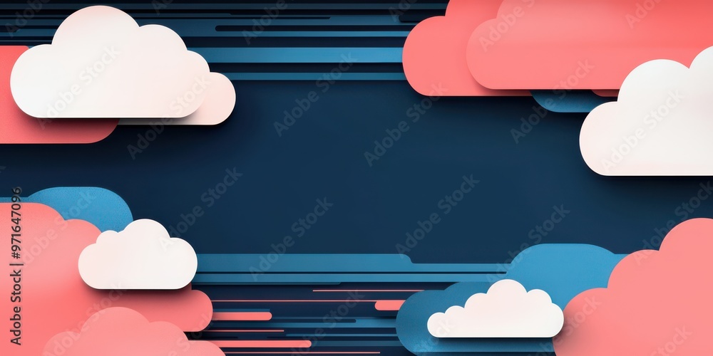 Poster a vibrant abstract background featuring layered clouds in pink and blue hues, creating a serene and 