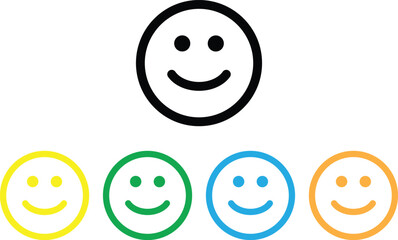 Colorful happy face icon set in different colors . Smiling face icon . Happy icon vector