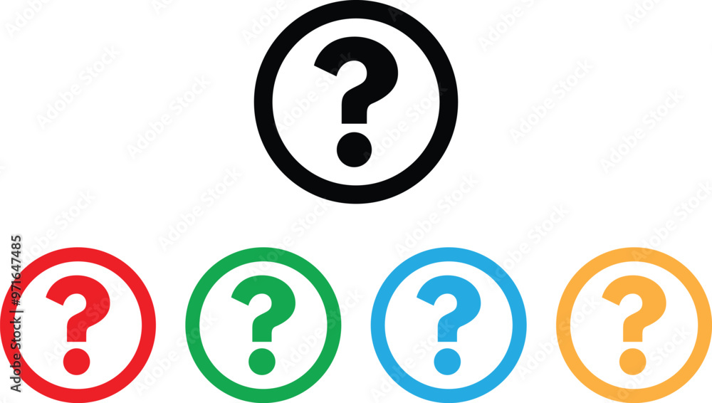 Poster colorful help icon set in different colors . colorful question mark icon vector