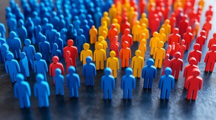 Fototapeta premium Colorful figures representing diversity and collaboration in a vibrant community setting.