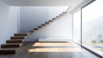 Minimalist staircase design within a modern villa interior