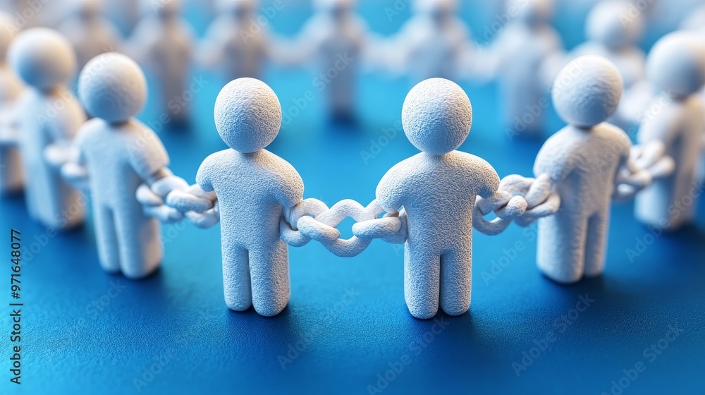 Poster conceptual image of unity and teamwork with figures holding hands, representing collaboration and co