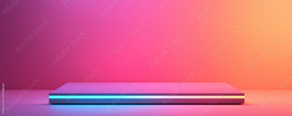 Poster minimalist display platform with vibrant gradient background, ideal for showcasing products or creat