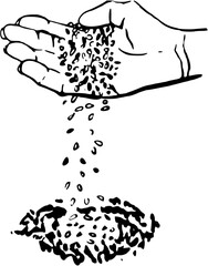 Hands with plant spout. Farmer hand holding soil and planting seeds. Zero Waste concept vector Illustration. Perfect for wallpaper, template, banner, wall decor, print, postcard, cover, business.