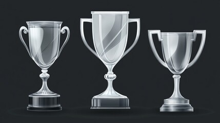 Set of glass award trophies serving as transparent prize templates The concept highlights firstplace winners in vector illustration