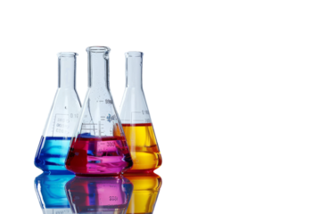 HD image of a lab flask with liquid isolated on a transparent surface